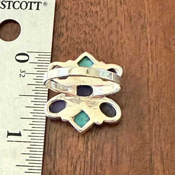 Unique Kingman & Purple Mojave Turquoise Cluster Stone Floral Ring Size 7 New - Picture 4 of 6